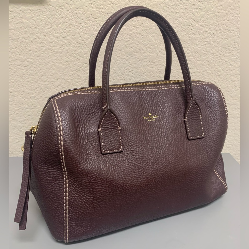 Kate Spade Brown-Burgundy Pebbled Leather Satchel